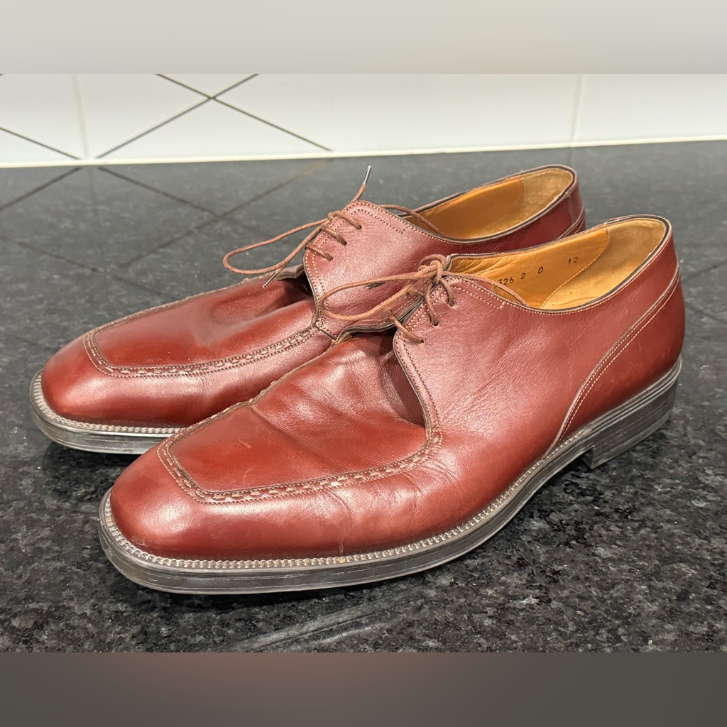 Santoni Men's Leather Lace-Up Dress Shoes In Burgundy - Euc